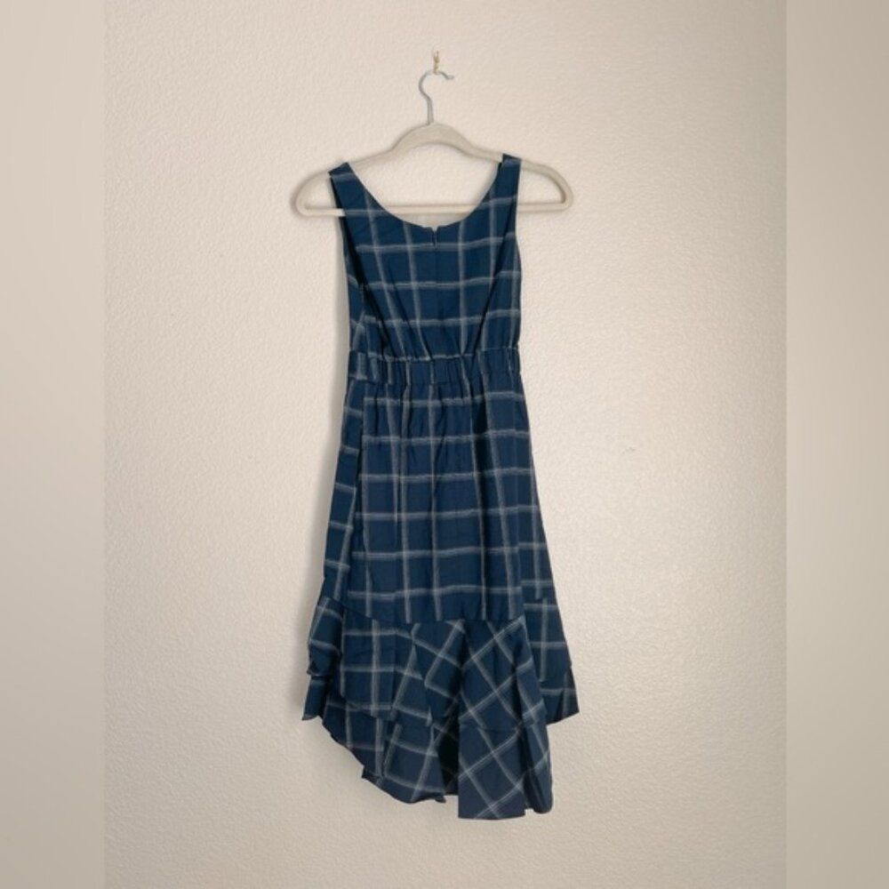 Great Jones Navy Plaid sleeveless flounce hem belted Dress Small - Picture 8 of 10